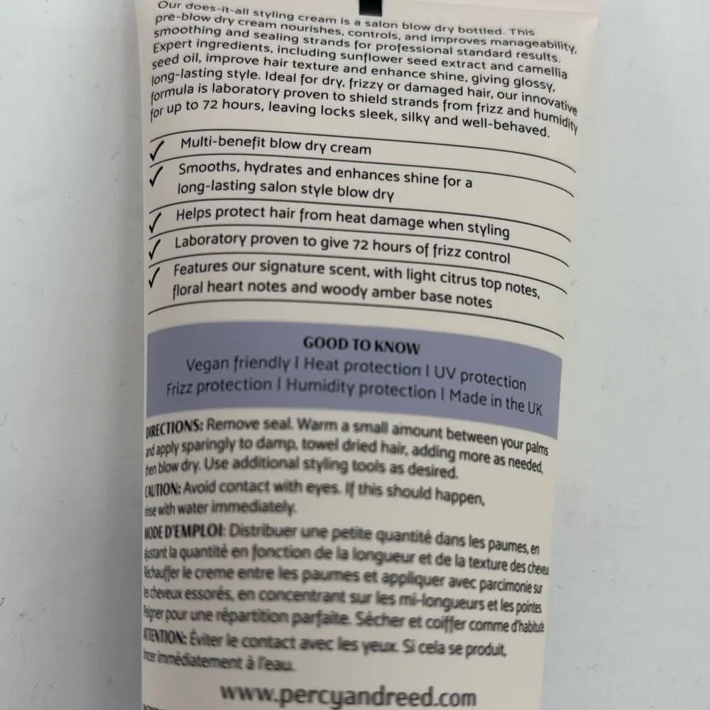 Percy & Reed Session Styling Smoothing Blow Dry Cream‎ 100ml 3.4 Fl Oz Brand New